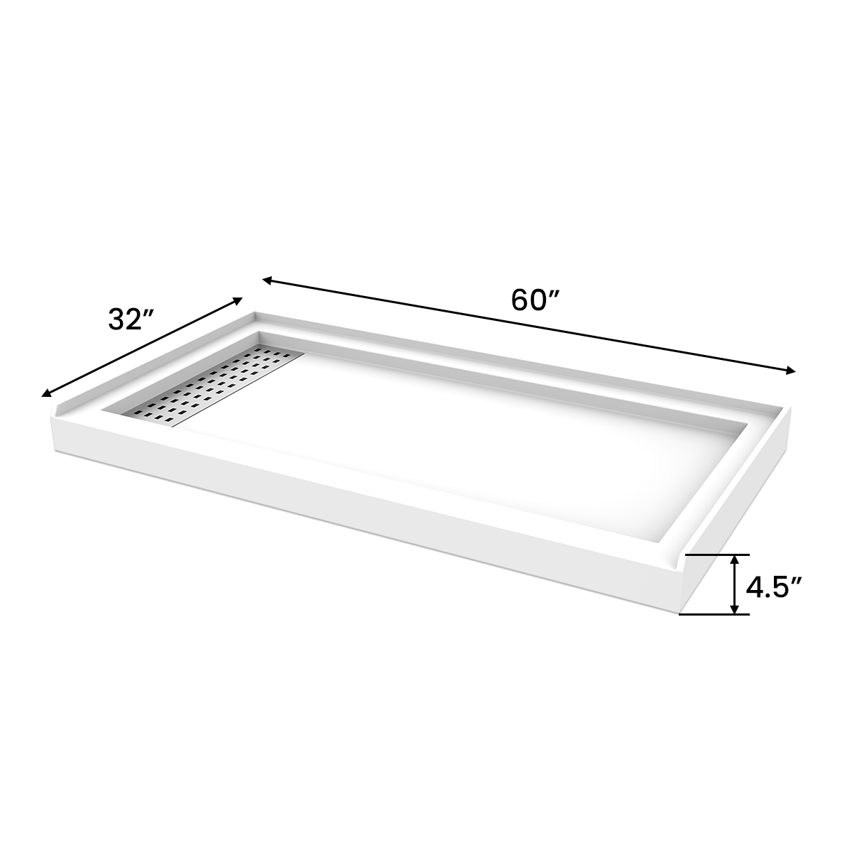 60 in. L x 32 in. W - Rectangular Single Threshold Acrylic Shower Pan with Drain(included) - PRO