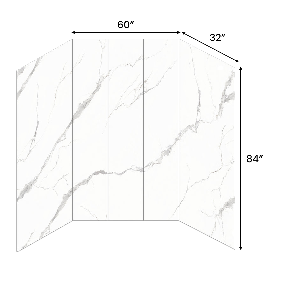Ivanees 60"W x 32"D x 84"H - Carrara White Matte Shower Wall System (5-Piece)