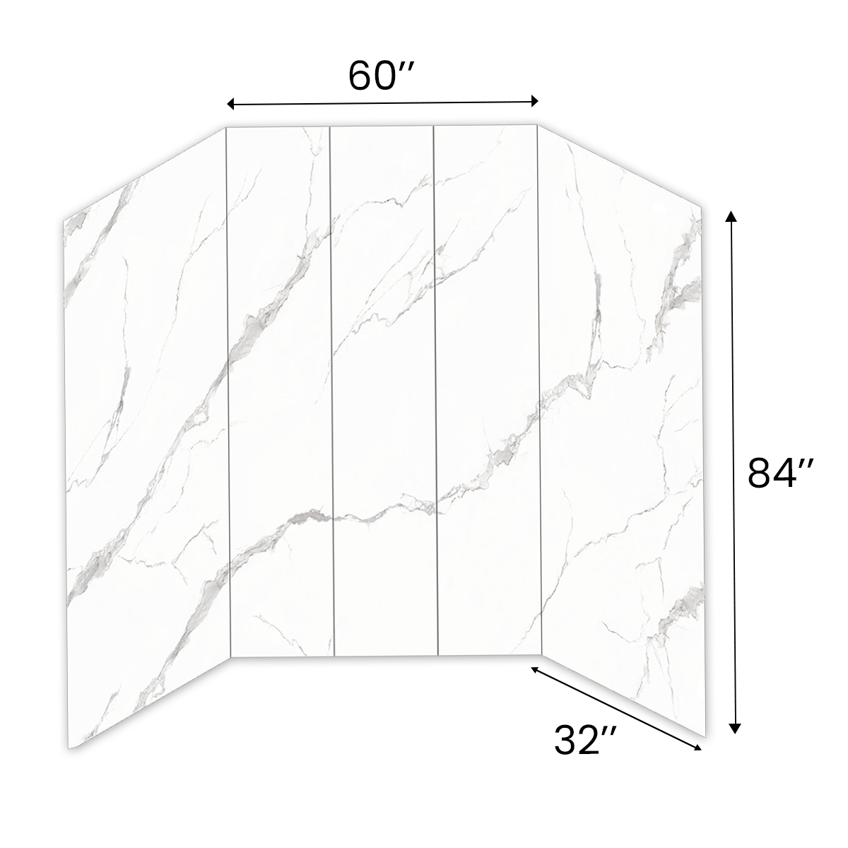 Ivanees 60"W x 32"D x 84"H - Carrara White Polished Shower Wall System (5-Piece)
