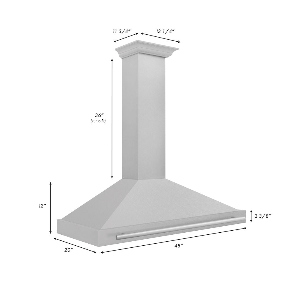 ZLINE 48 in. Convertible Fingerprint Resistant DuraSnow® Stainless Steel Range Hood with Stainless Steel Handle (KB4SNX-48)