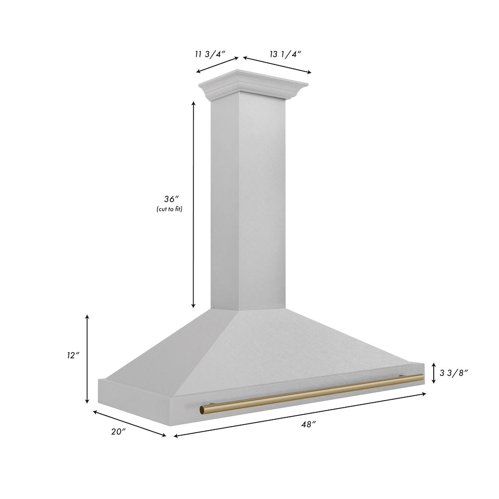 ZLINE 48 in. Autograph Edition Convertible Fingerprint Resistant DuraSnow® Stainless Steel Range Hood with Champagne Bronze Handle (KB4SNZ-48-CB)