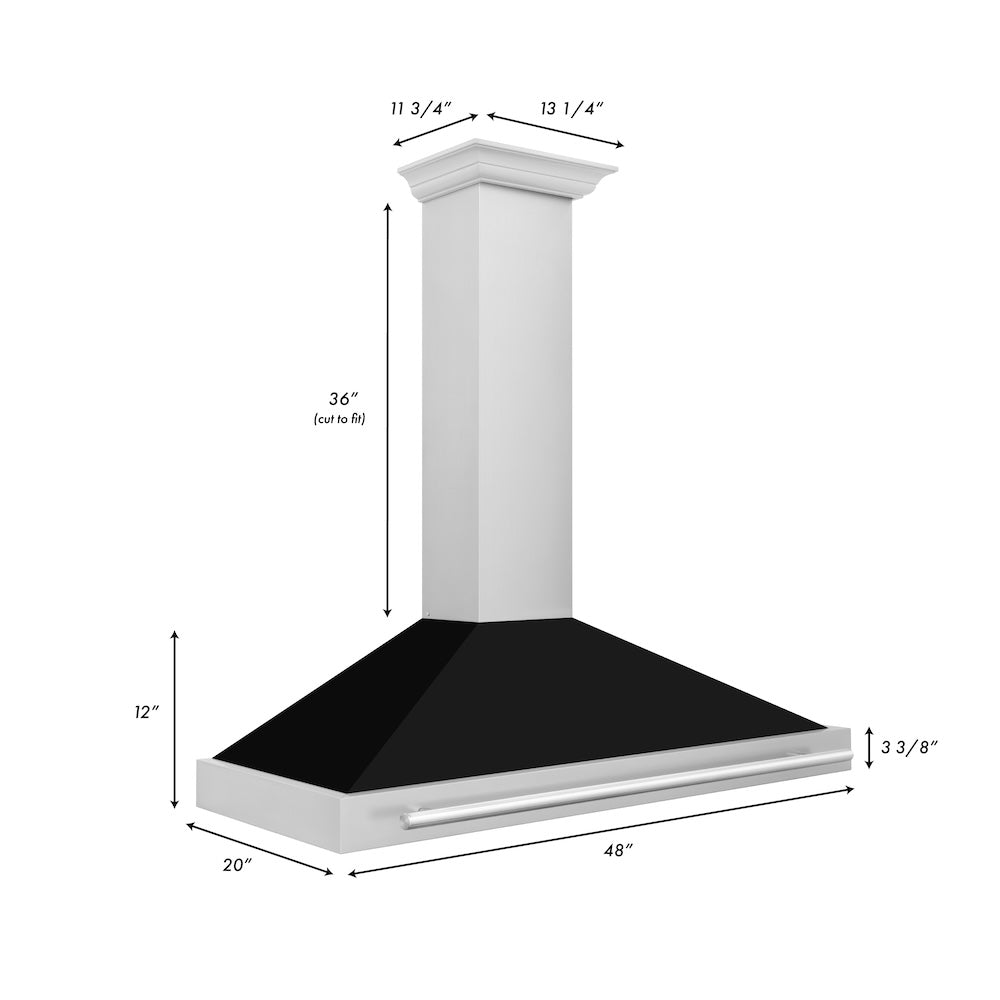 ZLINE 48 in. Convertible Stainless Steel Range Hood with Black Matte Shell and Stainless Steel Handle (KB4STX-BLM-48)