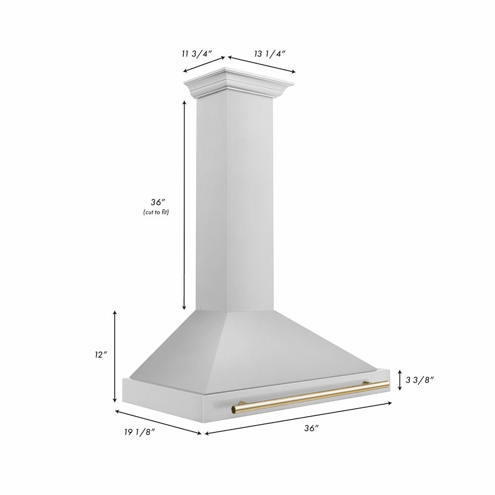 ZLINE 36 in. Autograph Edition Convertible Stainless Steel Range Hood with Stainless Steel Shell and Polished Gold Accents (KB4STZ-36-G)