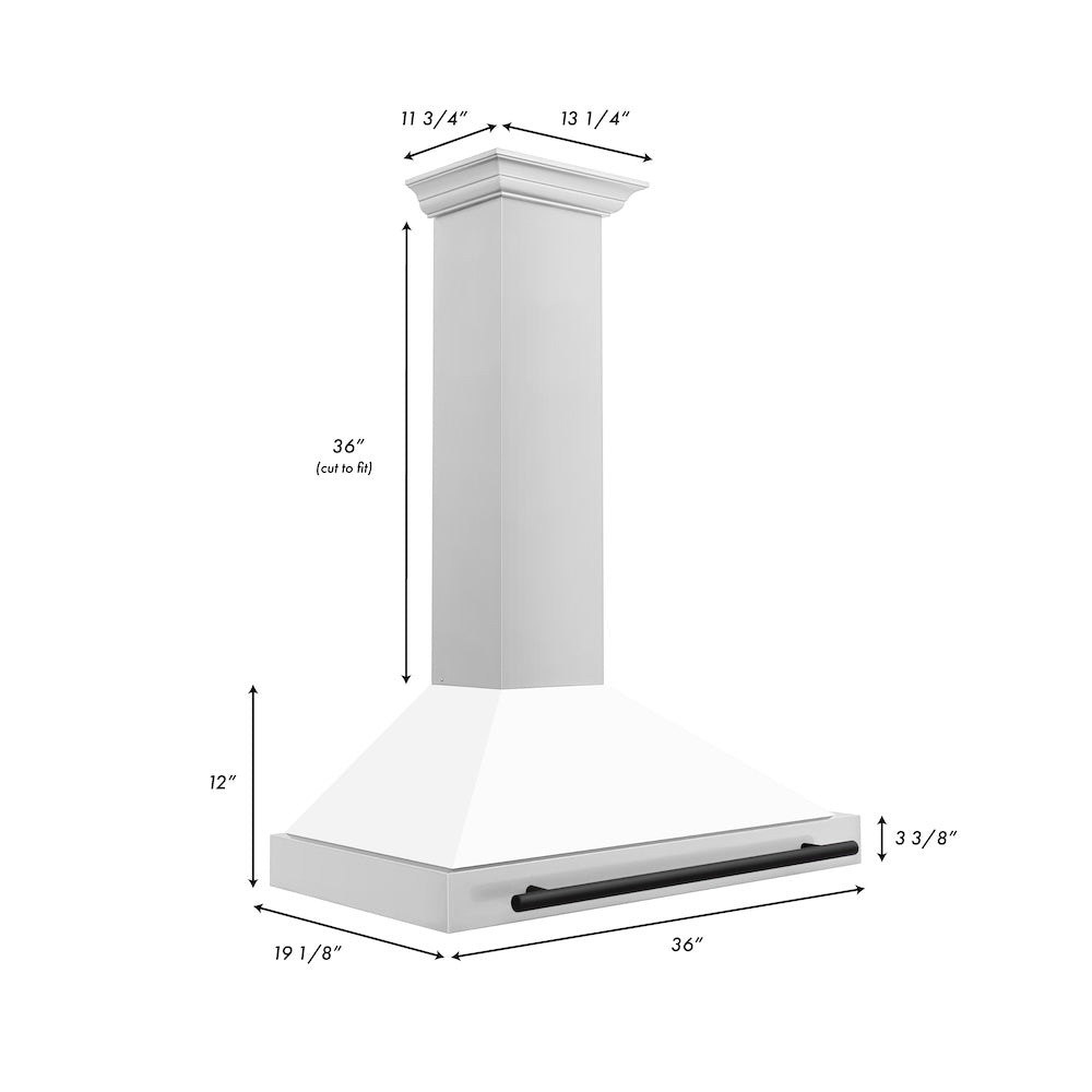 ZLINE 36 in.Autograph Edition Convertible Stainless Steel Range Hood with White Matte Shell and Matte Black Accents (KB4STZ-WM36-MB)