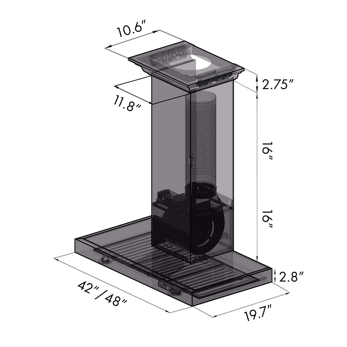 48" ZLINE CrownSound™Ducted Vent Wall Mount Range Hood in Stainless Steel with Built-in Bluetooth Speakers (KECRN-BT-48)