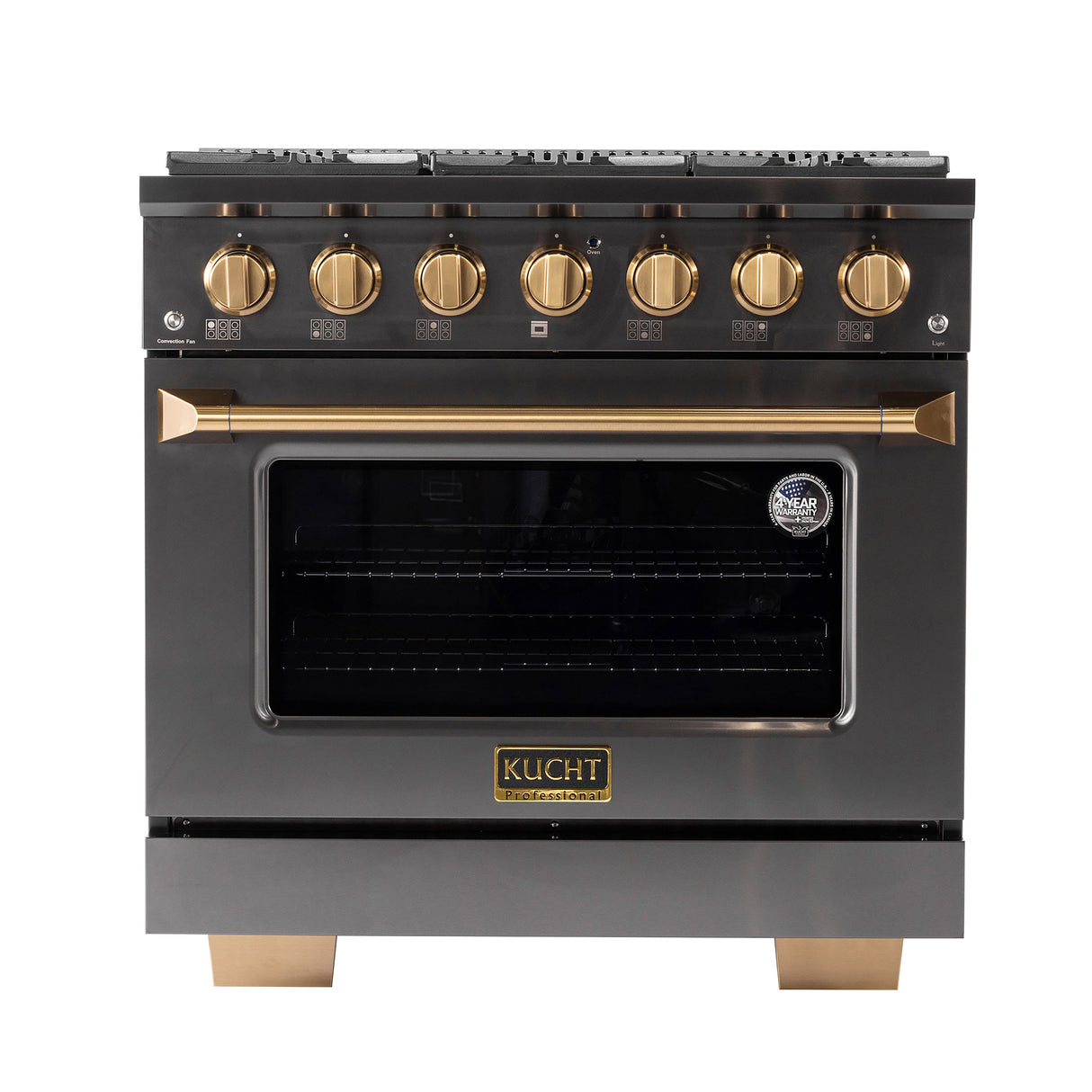 KUCHT Gemstone Professional 36 in. 5.2 cu. ft. Dual Fuel Range for Natural Gas with Sealed Burners and Convection Oven in Titanium Stainless Steel