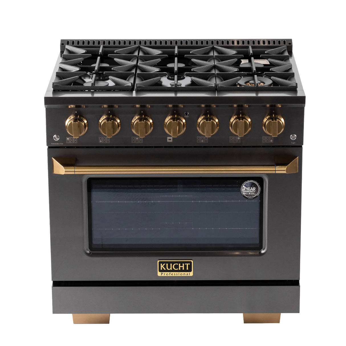 KUCHT Gemstone Professional 36 in. 5.2 cu. ft. Dual Fuel Range for Propane Gas with Sealed Burners and Convection Oven in Titanium Stainless Steel
