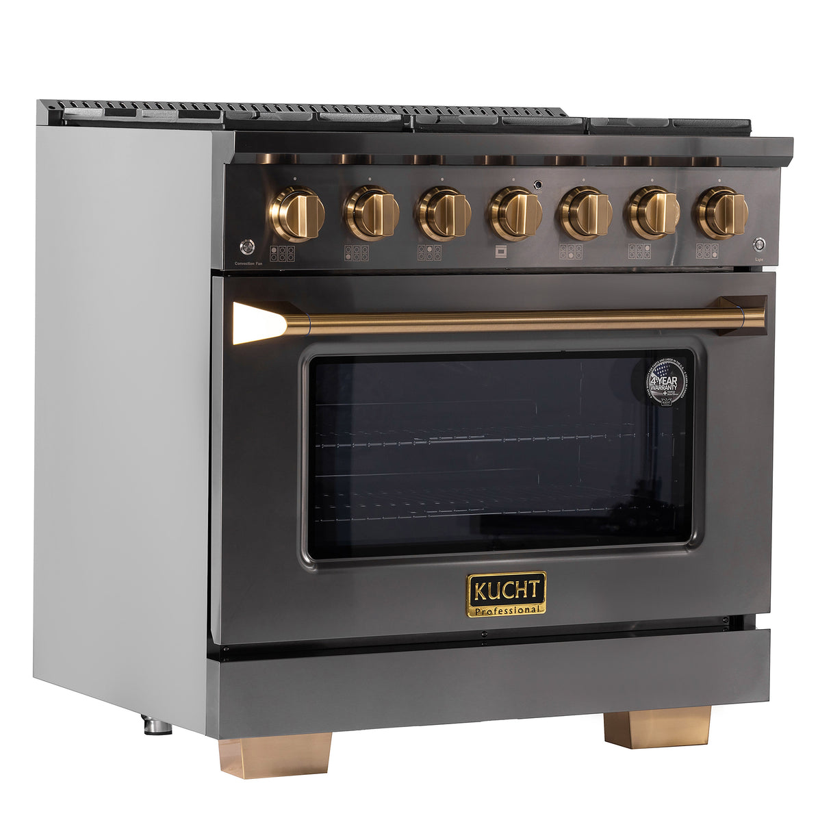 KUCHT Gemstone Professional 36 in. 5.2 cu. ft. Dual Fuel Range for Propane Gas with Sealed Burners and Convection Oven in Titanium Stainless Steel