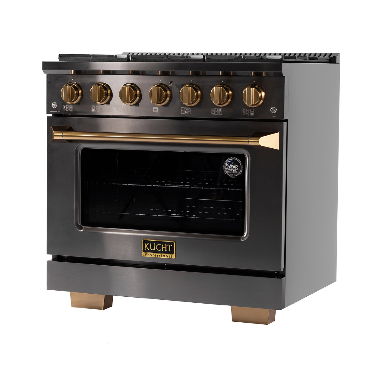 KUCHT Gemstone Professional 36 in. 5.2 cu. ft. Dual Fuel Range for Propane Gas with Sealed Burners and Convection Oven in Titanium Stainless Steel
