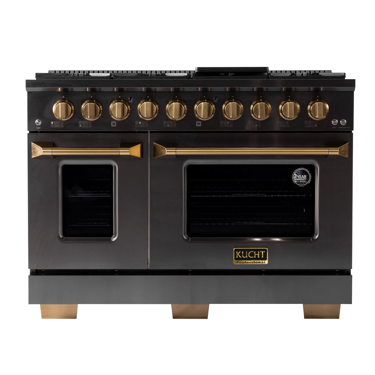 KUCHT Gemstone Professional 48 in. 6.7 cu. ft. Natural Gas Range with Sealed Burners, Griddle/Grill and Two Ovens - One Convection - in Titanium Stainless Steel
