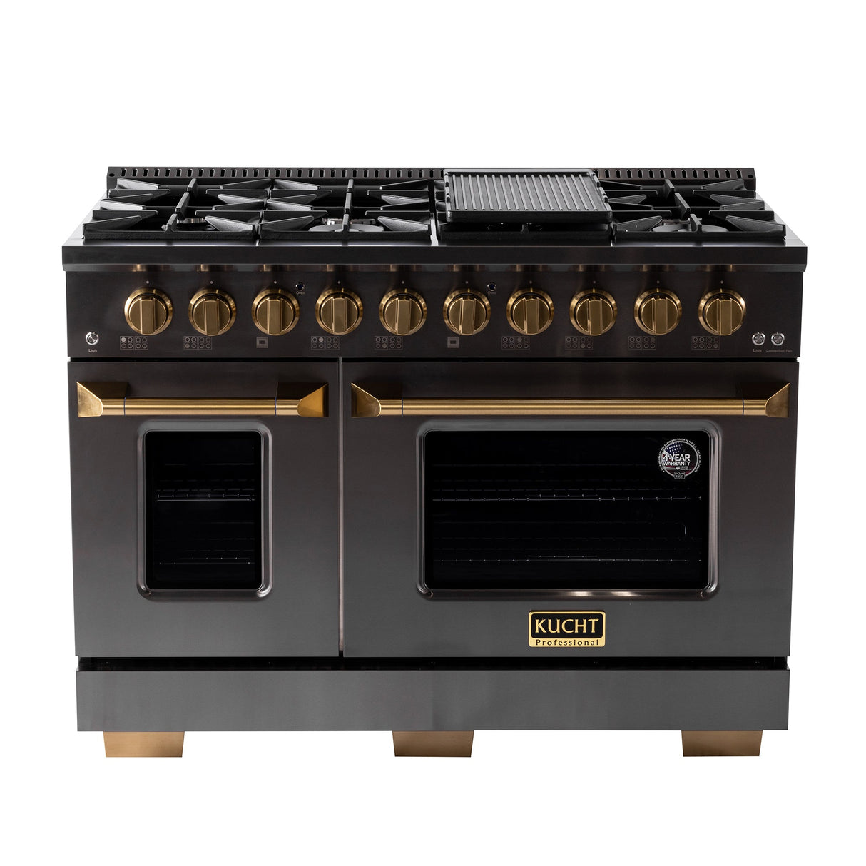 KUCHT Gemstone Professional 48 in. 6.7 cu. ft. Dual Fuel Range for Propane Gas with Sealed Burners, Griddle/Grill and Two Ovens - One Convection - in Titanium Stainless Steel