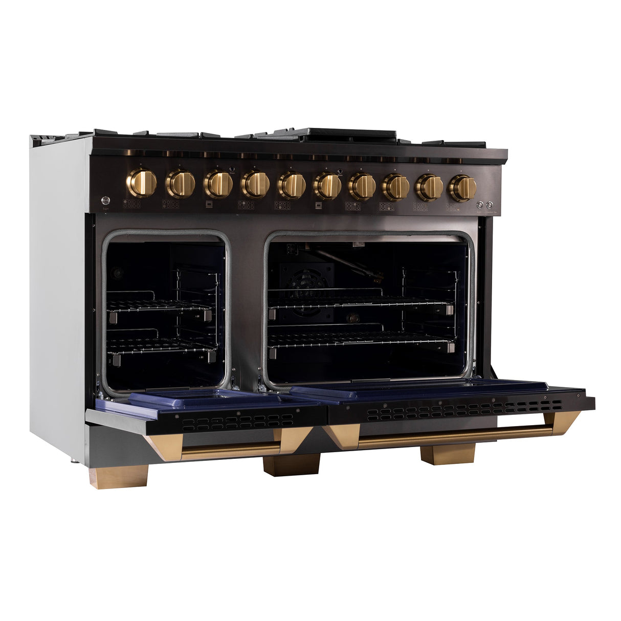 KUCHT Gemstone Professional 48 in. 6.7 cu. ft. Natural Gas Range with Sealed Burners, Griddle/Grill and Two Ovens - One Convection - in Titanium Stainless Steel