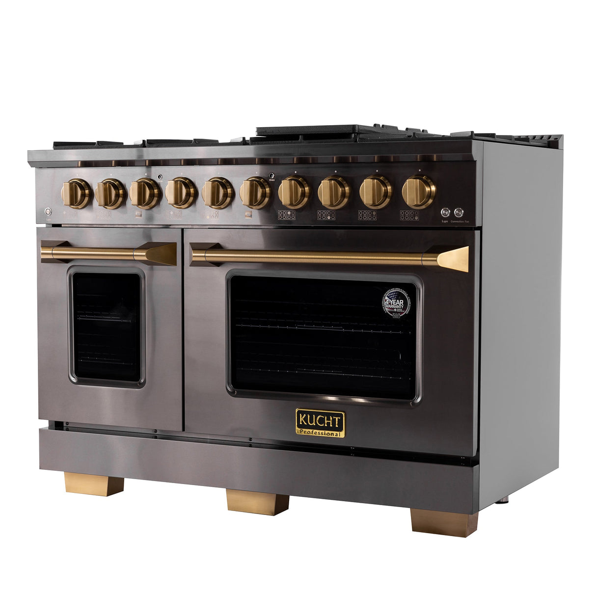 KUCHT Gemstone Professional 48 in. 6.7 cu. ft. Natural Gas Range with Sealed Burners, Griddle/Grill and Two Ovens - One Convection - in Titanium Stainless Steel