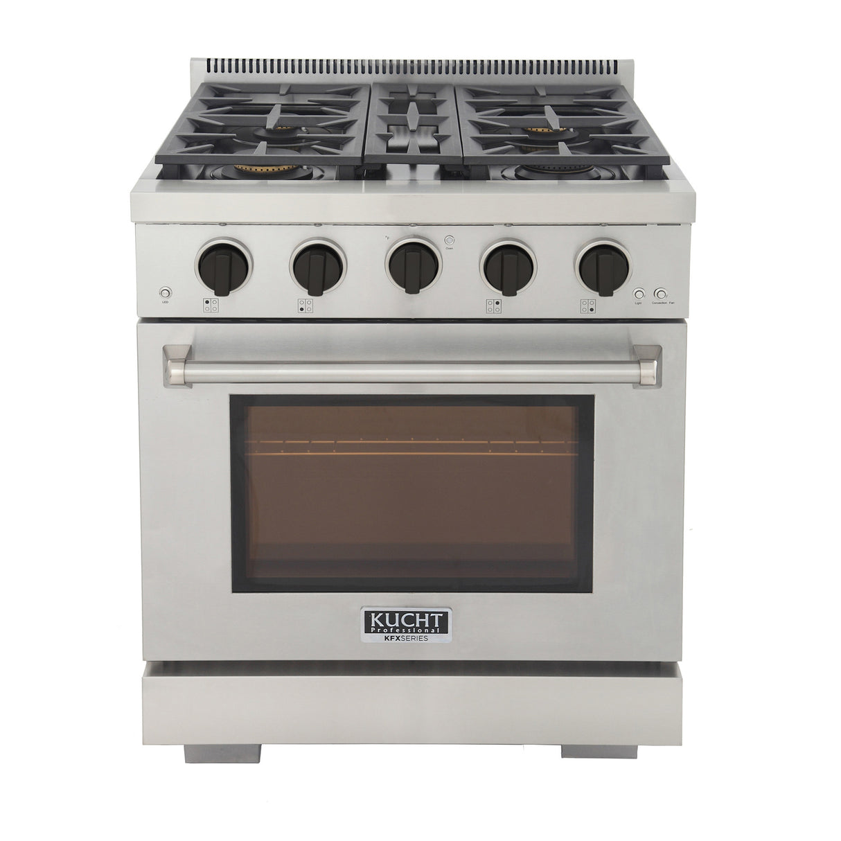 KUCHT Professional 30 in. 4.2 cu. ft. Natural Gas Range with Sealed Burners and Convection Oven in Stainless Steel with Classic Silver Knobs