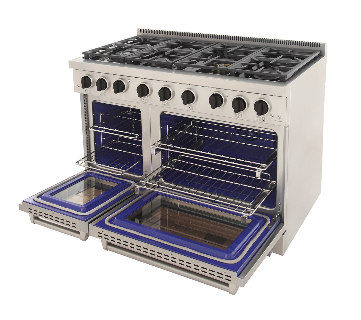 KUCHT Professional 48 in. 6.7 cu. ft. Natural Gas Range with Sealed Burners, Grill / Griddle and Two Ovens - One Convection - in Stainless Steel