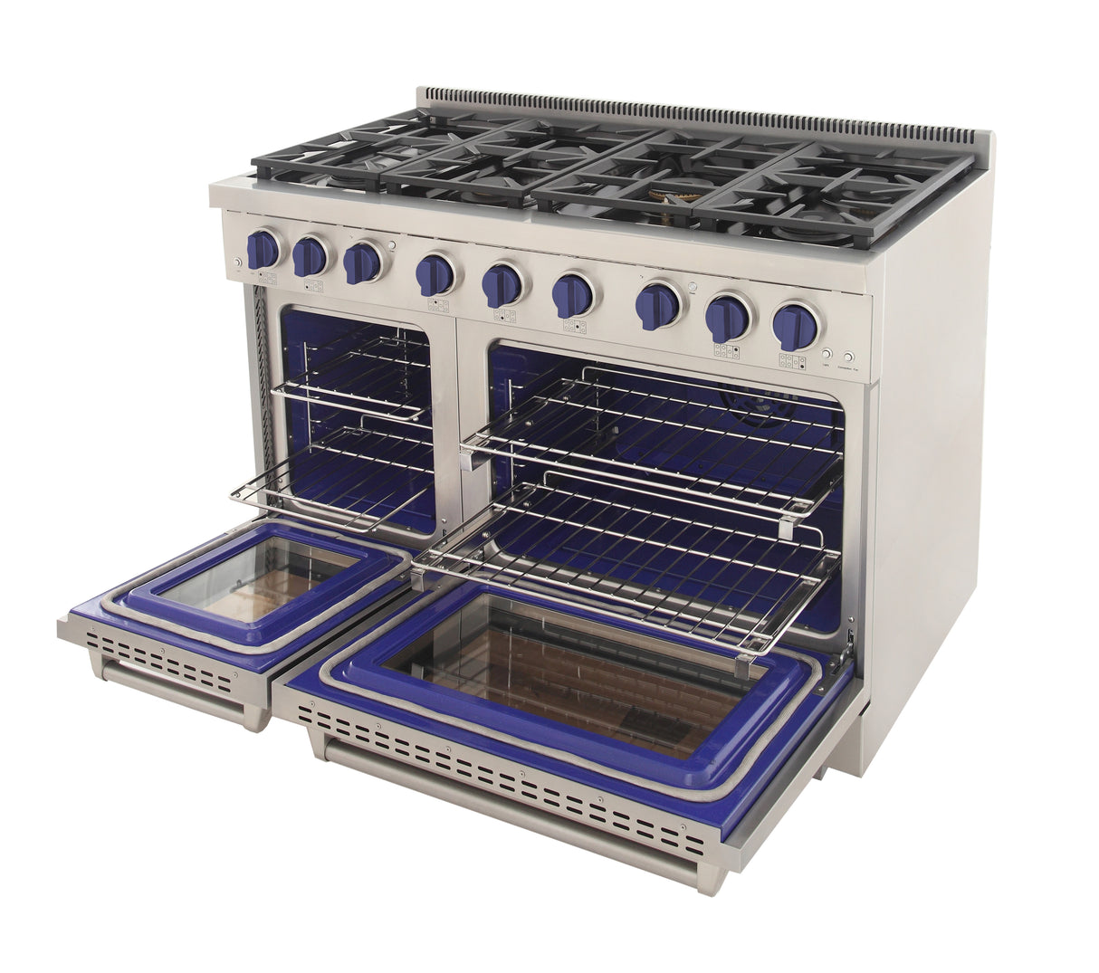 KUCHT Professional 48 in. 6.7 cu. ft. Natural Gas Range with Sealed Burners, Grill / Griddle and Two Ovens - One Convection - in Stainless Steel