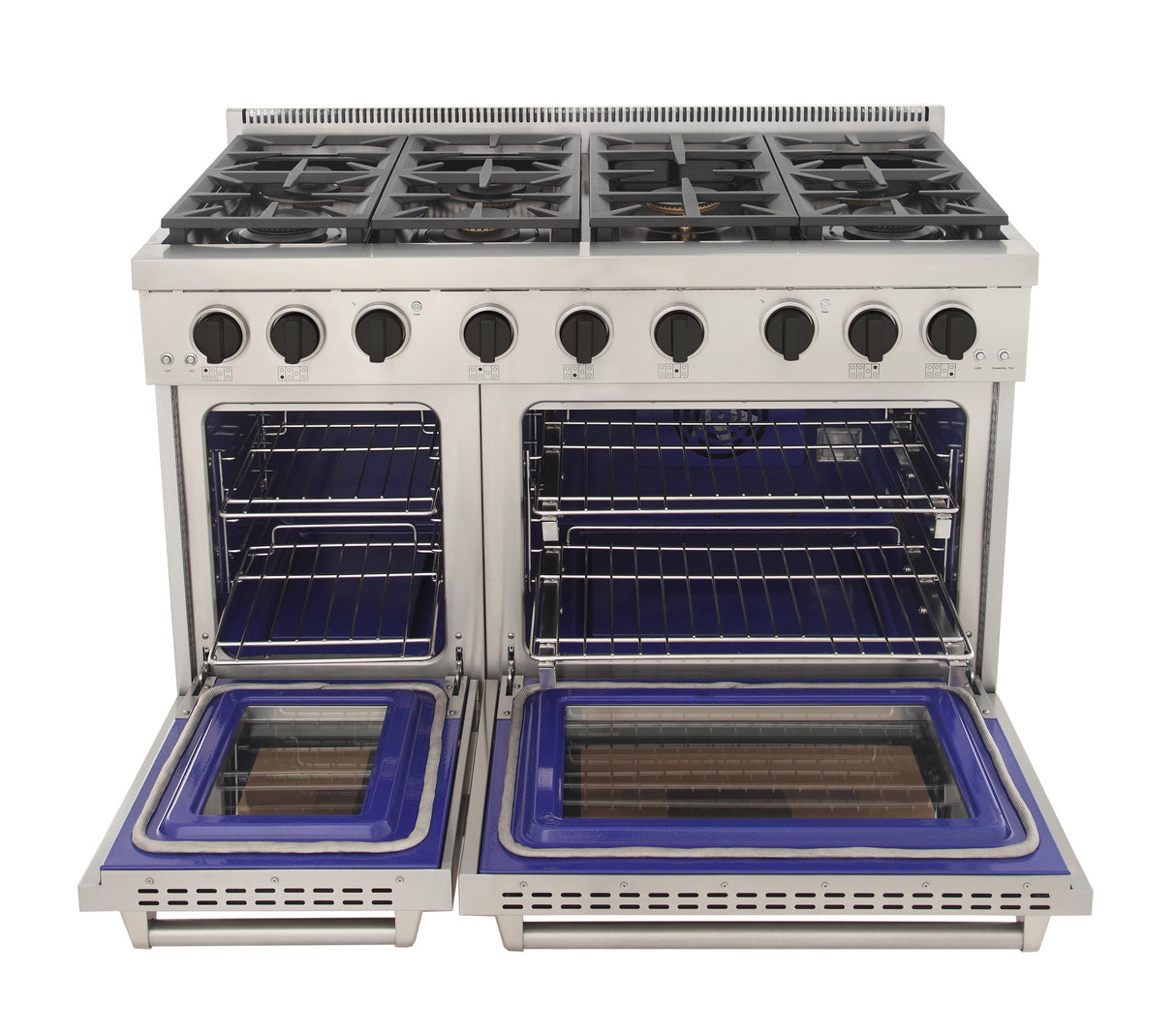 KUCHT Professional 48 in. 6.7 cu. ft. Natural Gas Range with Sealed Burners, Grill / Griddle and Two Ovens - One Convection - in Stainless Steel