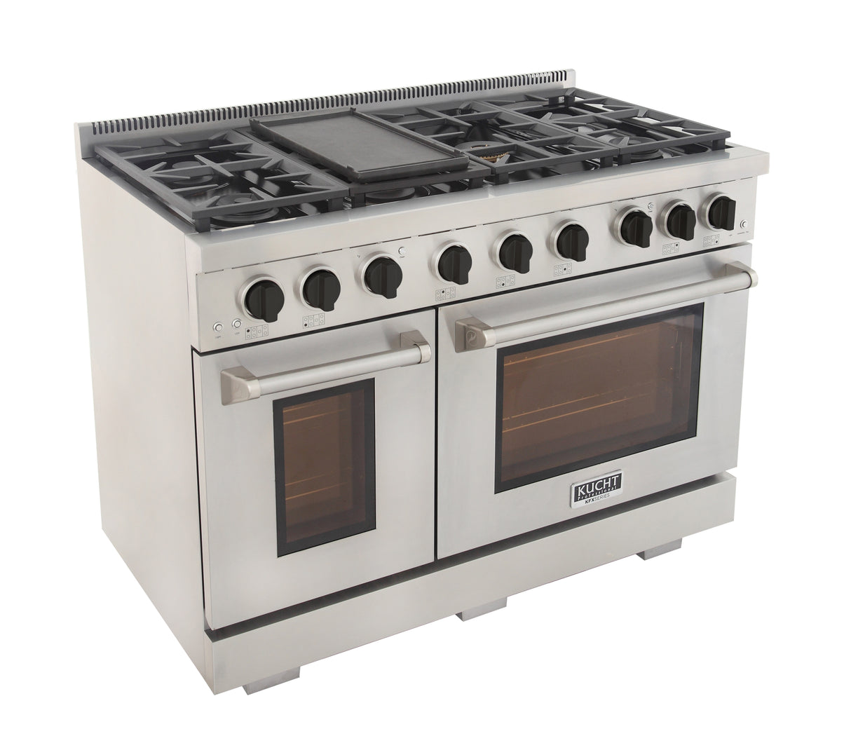 KUCHT Professional 48 in. 6.7 cu. ft. Propane Gas Range with Sealed Burners, Griddle and Two Ovens - One Convection - in Stainless Steel