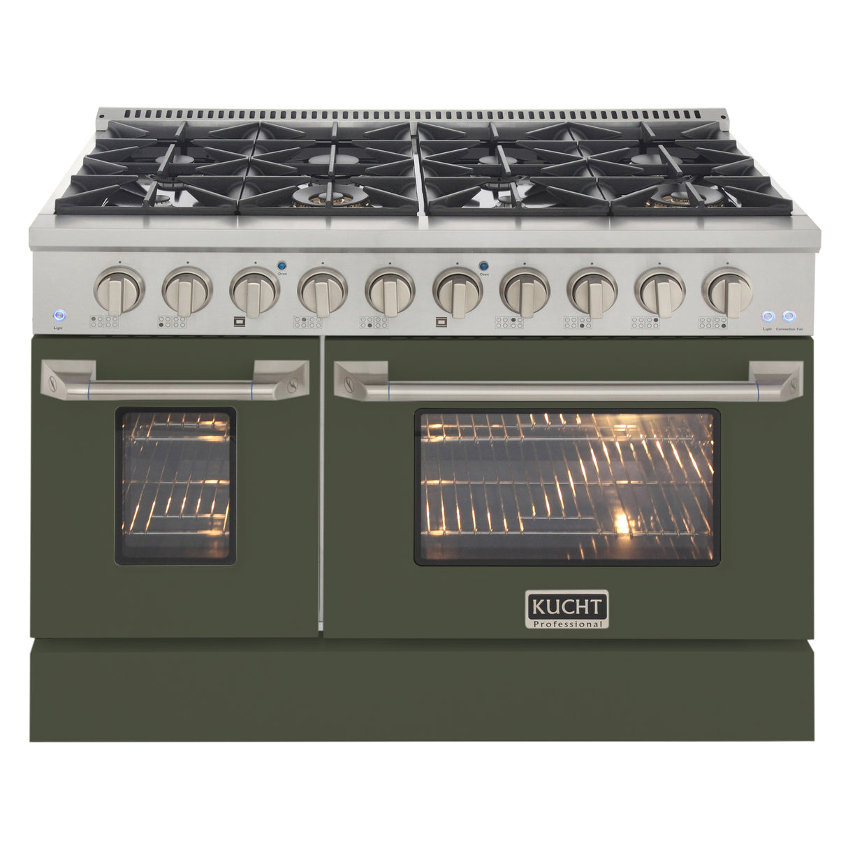 KUCHT Professional 48 in. 6.7 cu. ft. Dual Fuel Range for Natural Gas with Sealed Burners Griddle Grill and Two Ovens One Convection in Stainless Steel