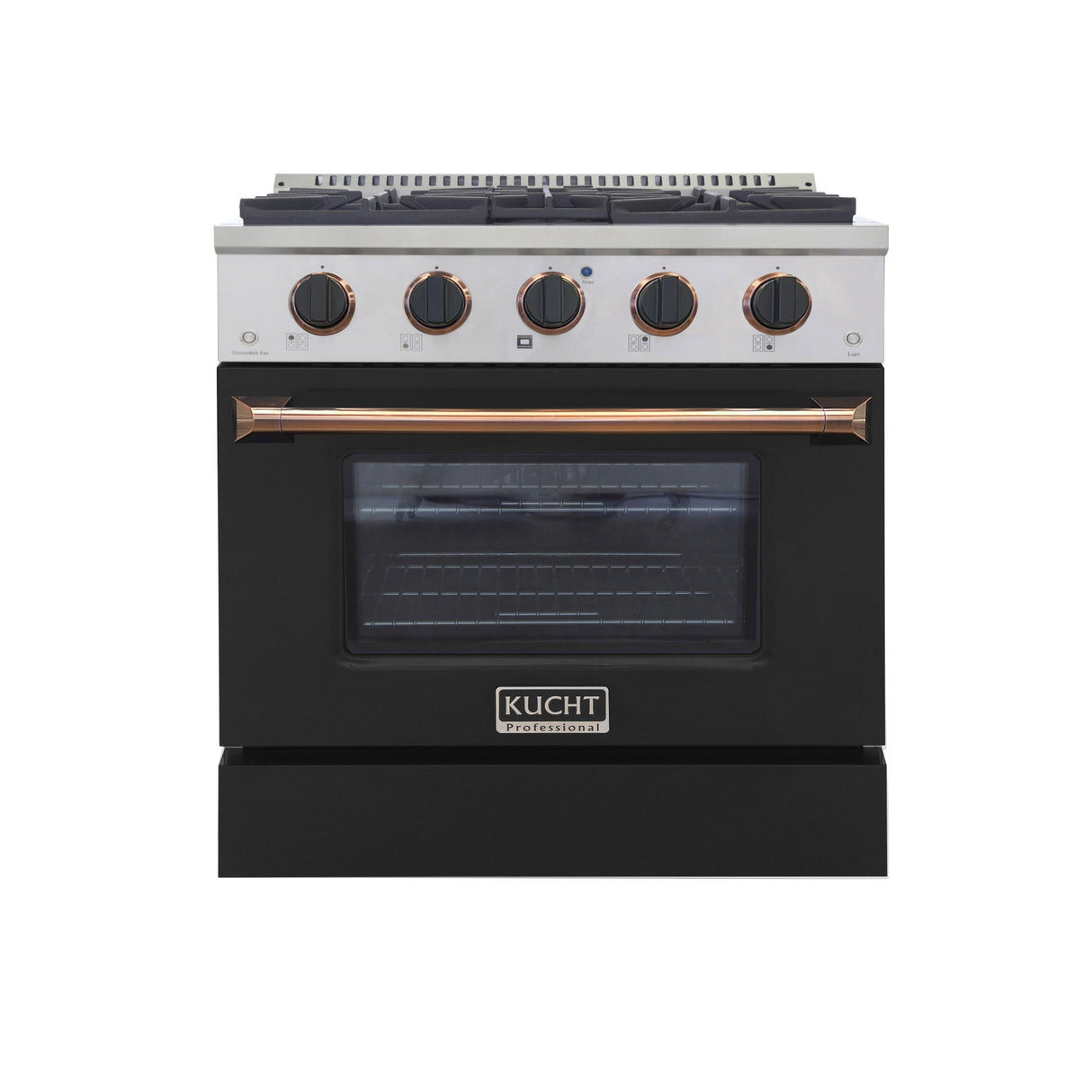 KUCHT Professional 30 in. 4.2 cu. ft.¨Propane Gas Range with Sealed Burners and Convection Oven in Stainless Steel with Black Oven Door, Black Knobs and Knob Rings