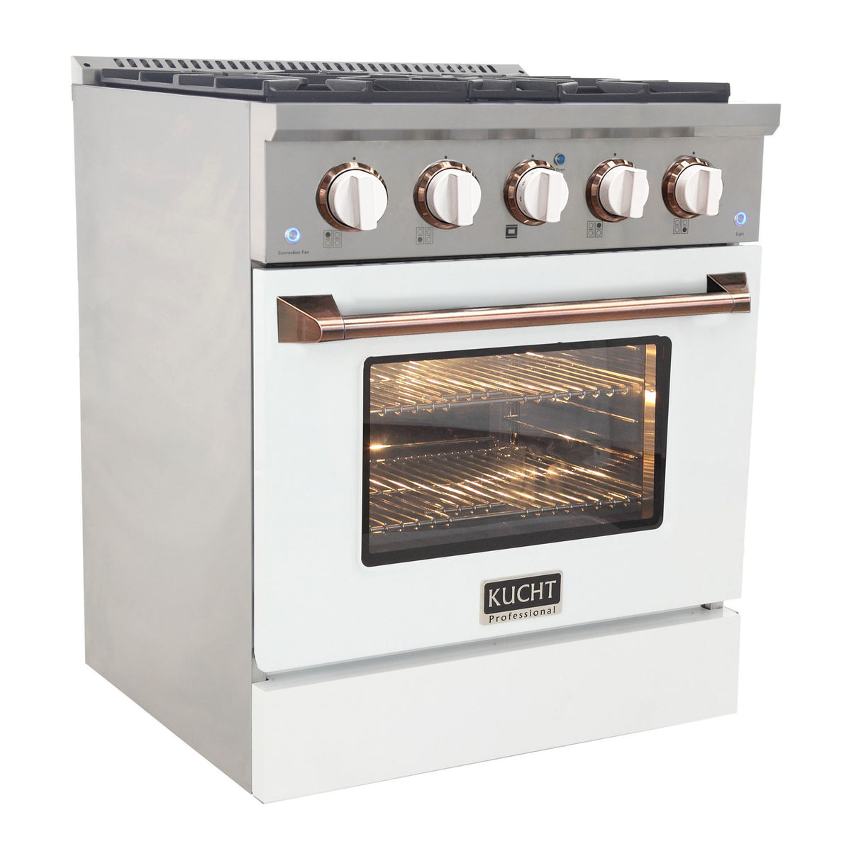 KUCHT Professional 30 in. 4.2 cu. ft. Natural Gas Range with Sealed Burners and Convection Oven in Stainless Steel with White Oven Door, White Knobs and Ring Knobs
