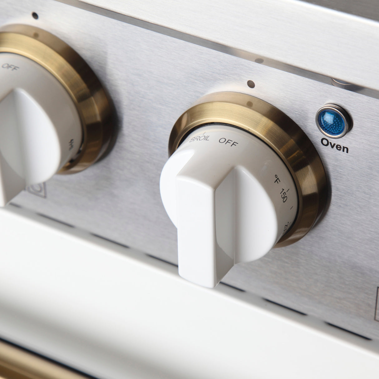 KUCHT Professional 36 in. 5.2 cu. ft. Dual Fuel Range for Natural Gas with Sealed Burners and Convection Oven in Stainless Steel with White Oven Door White Knobs and Gold Knobs Rings