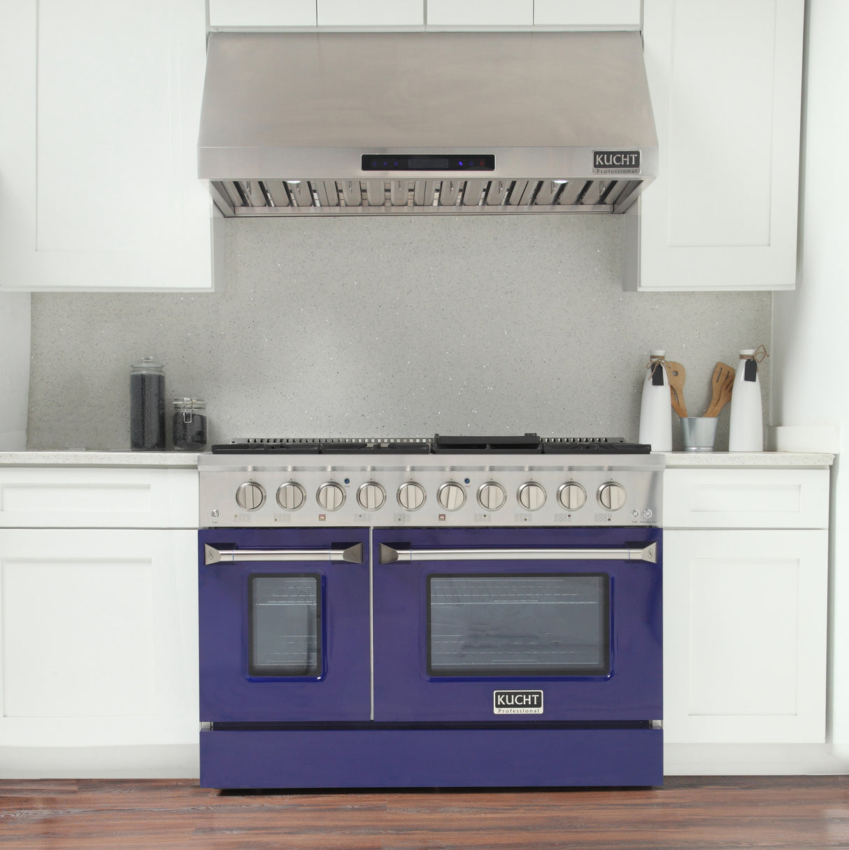 KUCHT Professional 48 in. 6.7 cu. ft. Dual Fuel Range for Natural Gas with Sealed Burners Griddle Grill and Two Ovens One Convection in Stainless Steel
