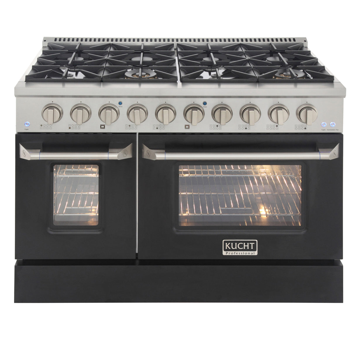 KUCHT Professional 48 in. 6.7 cu. ft. Dual Fuel Range for Propane Gas with Sealed Burners Griddle Grill and Two Ovens One Convection in Stainless Steel
