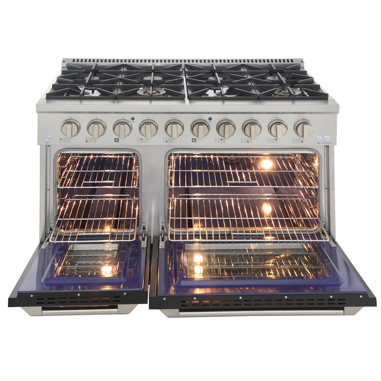 KUCHT Professional 48 in. 6.7 cu. ft. Dual Fuel Range for Propane Gas with Sealed Burners Griddle Grill and Two Ovens One Convection in Stainless Steel