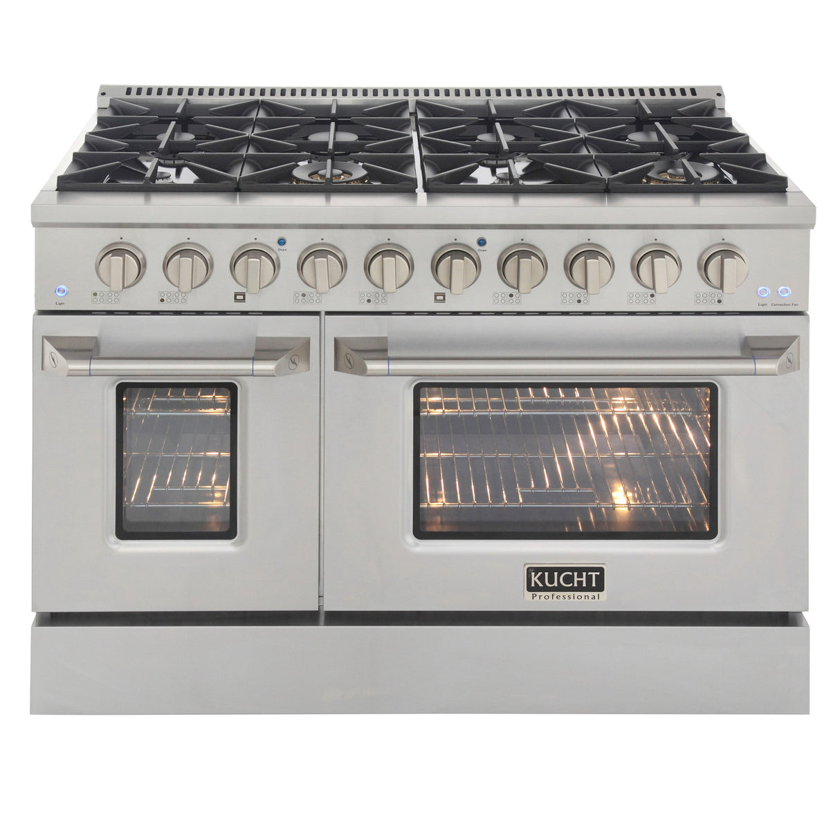 KUCHT Professional 48 in. 6.7 cu. ft. Dual Fuel Range for Propane Gas with Sealed Burners Griddle Grill and Two Ovens One Convection in Stainless Steel