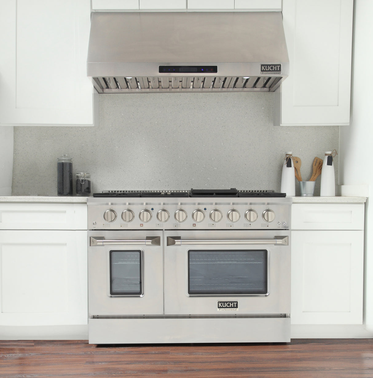 KUCHT Professional 48 in. 6.7 cu. ft. Dual Fuel Range for Natural Gas with Sealed Burners Griddle Grill and Two Ovens One Convection in Stainless Steel