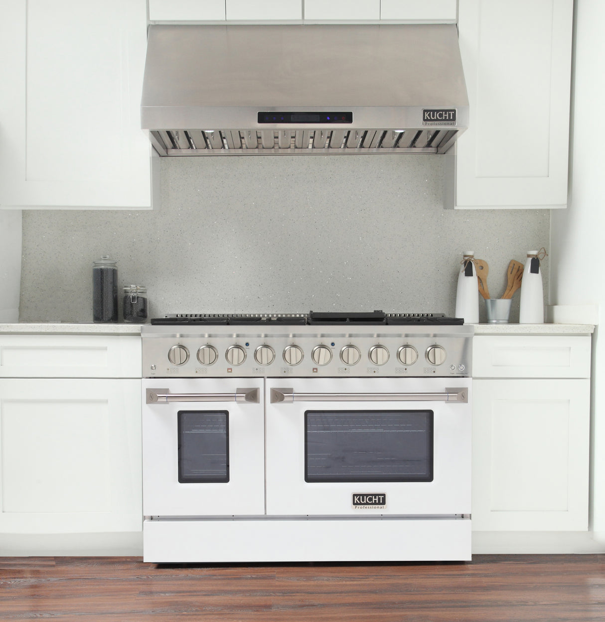KUCHT Professional 48 in. 6.7 cu. ft. Dual Fuel Range for Propane Gas with Sealed Burners Griddle Grill and Two Ovens One Convection in Stainless Steel