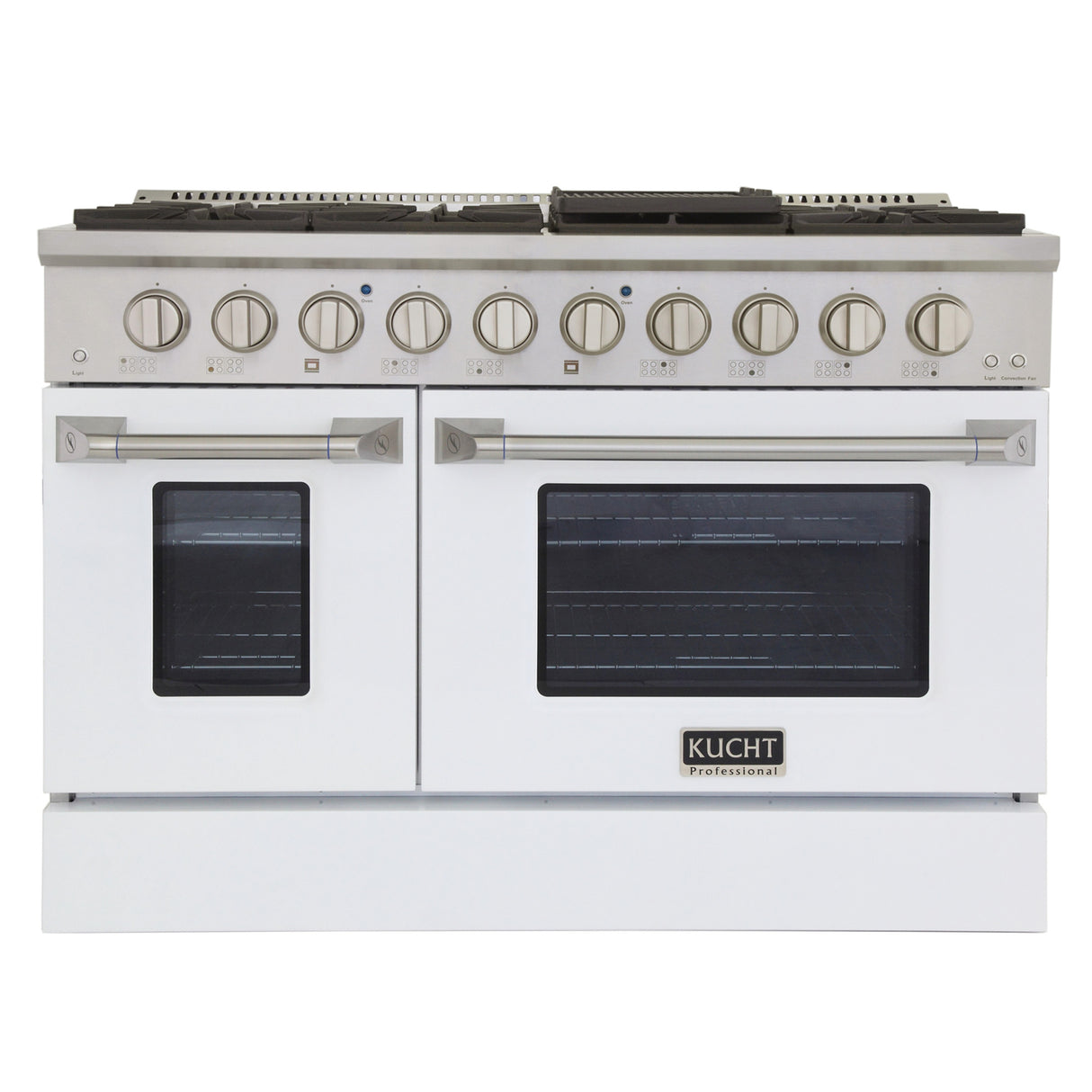 KUCHT Professional 48 in. 6.7 cu. ft. Dual Fuel Range for Natural Gas with Sealed Burners Griddle Grill and Two Ovens One Convection in Stainless Steel