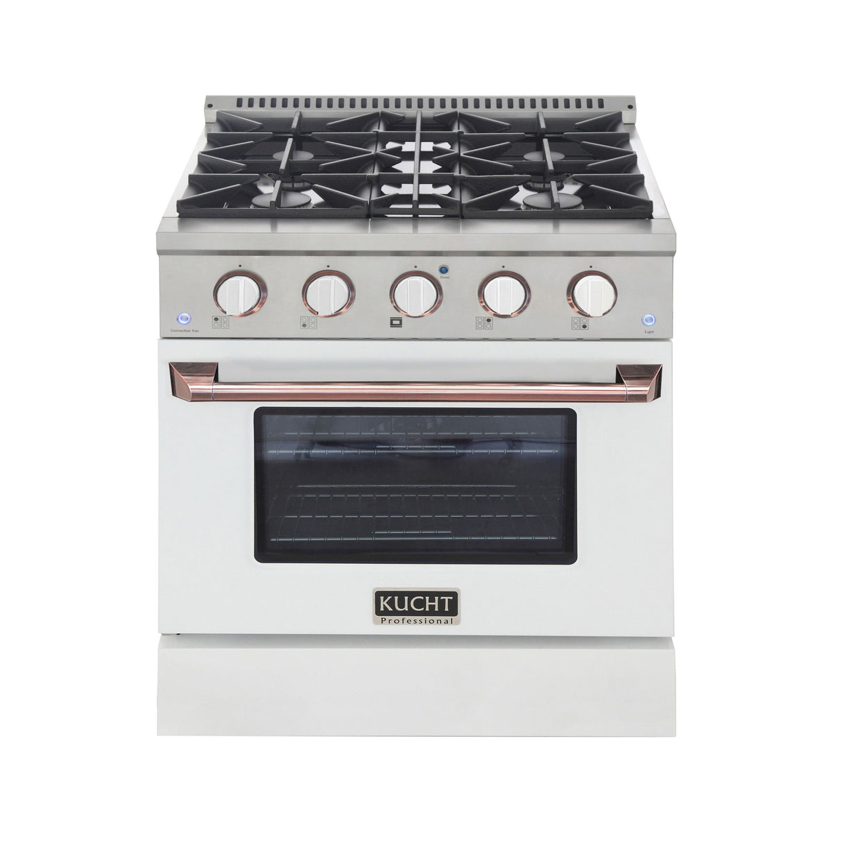 KUCHT Professional 30 in. 4.2 cu. ft. Natural Gas Range with Sealed Burners and Convection Oven in Stainless Steel with White Oven Door, White Knobs and Ring Knobs