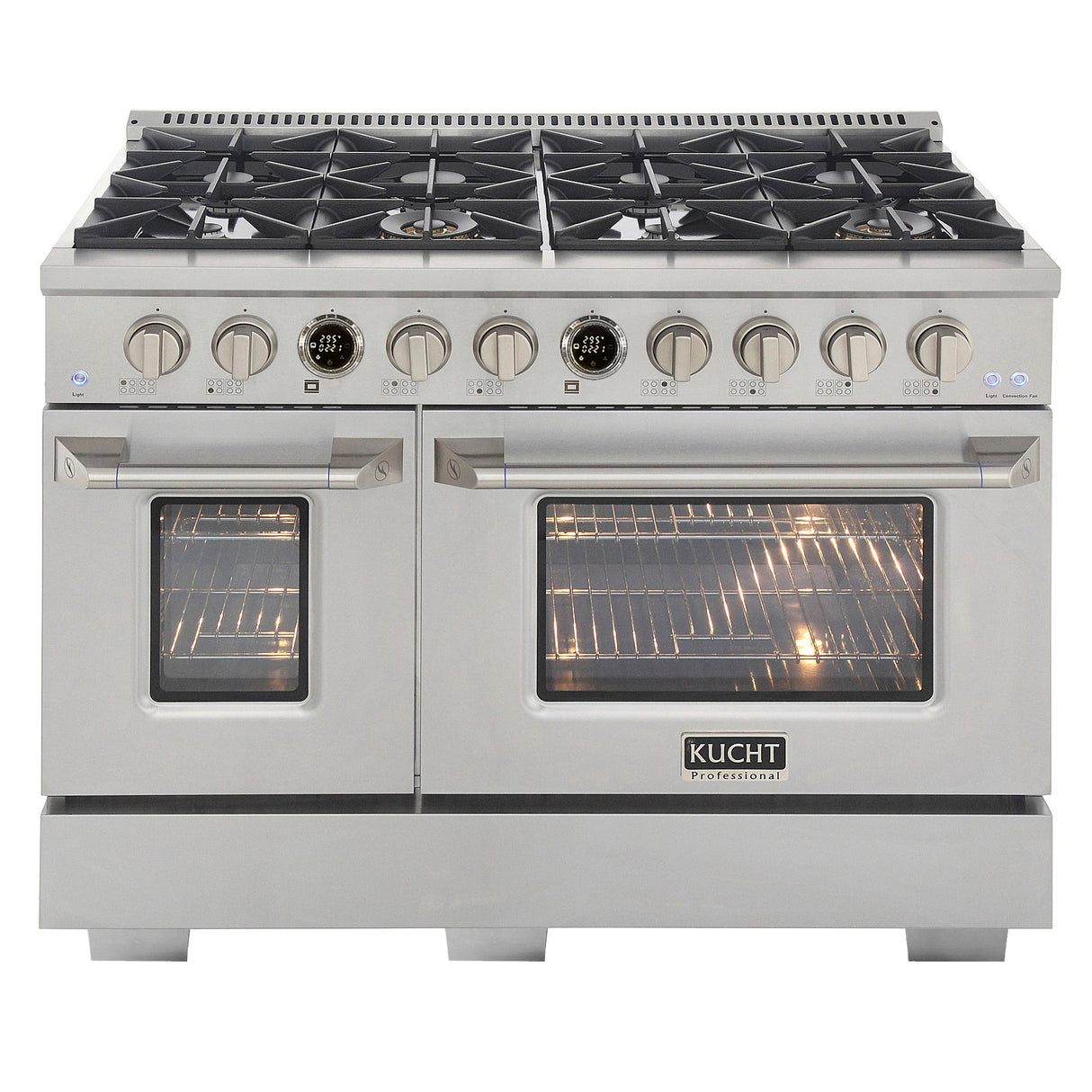 48 in. 6.7 cu. ft. 8 Burners Dual Fuel Range for Natural Gas in Stainless Steel with Kucht Horus Thermostat