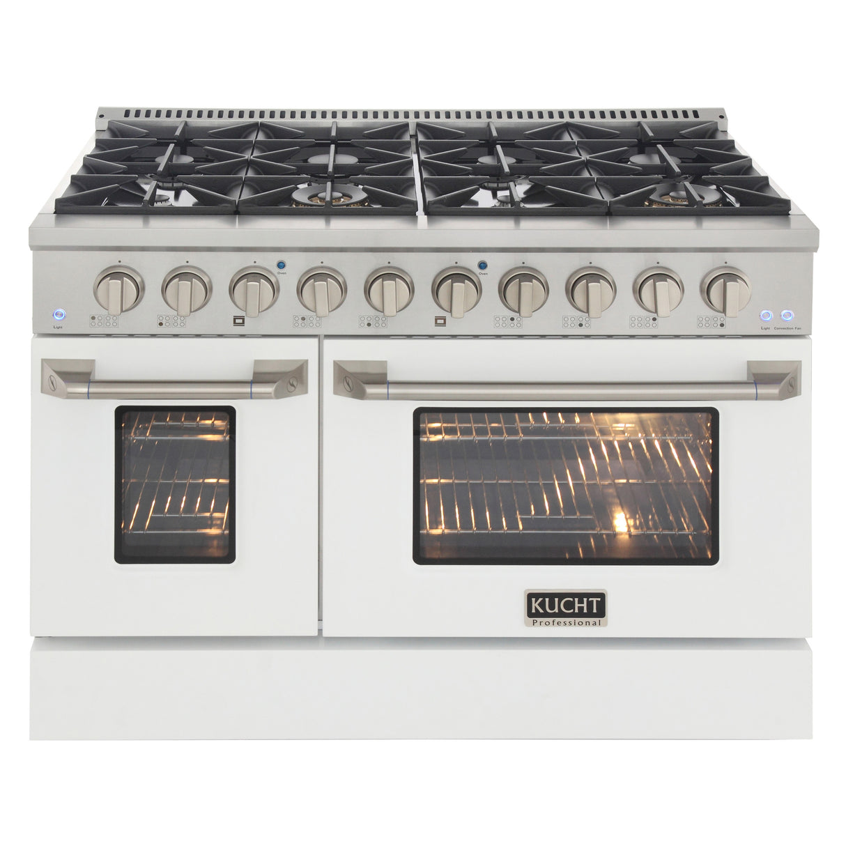 KUCHT Professional 48 in. 6.7 cu. ft. Dual Fuel Range for Natural Gas with Sealed Burners Griddle Grill and Two Ovens One Convection in Stainless Steel