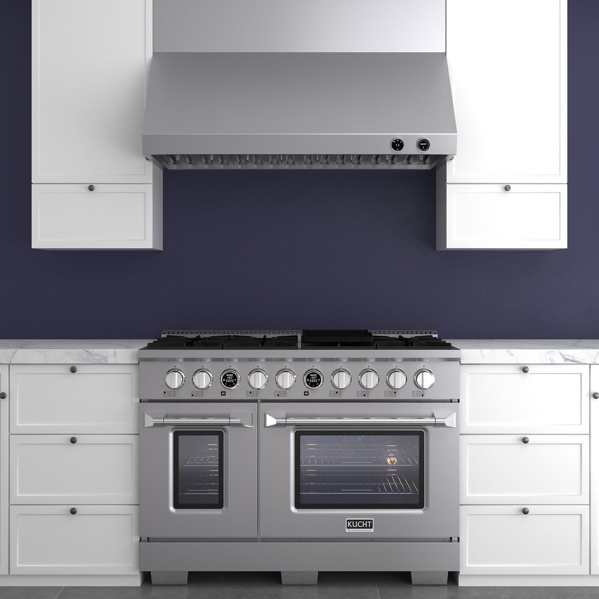 48 in. 6.7 cu. ft. 8 Burners Dual Fuel Range for Natural Gas in Stainless Steel with Kucht Horus Thermostat