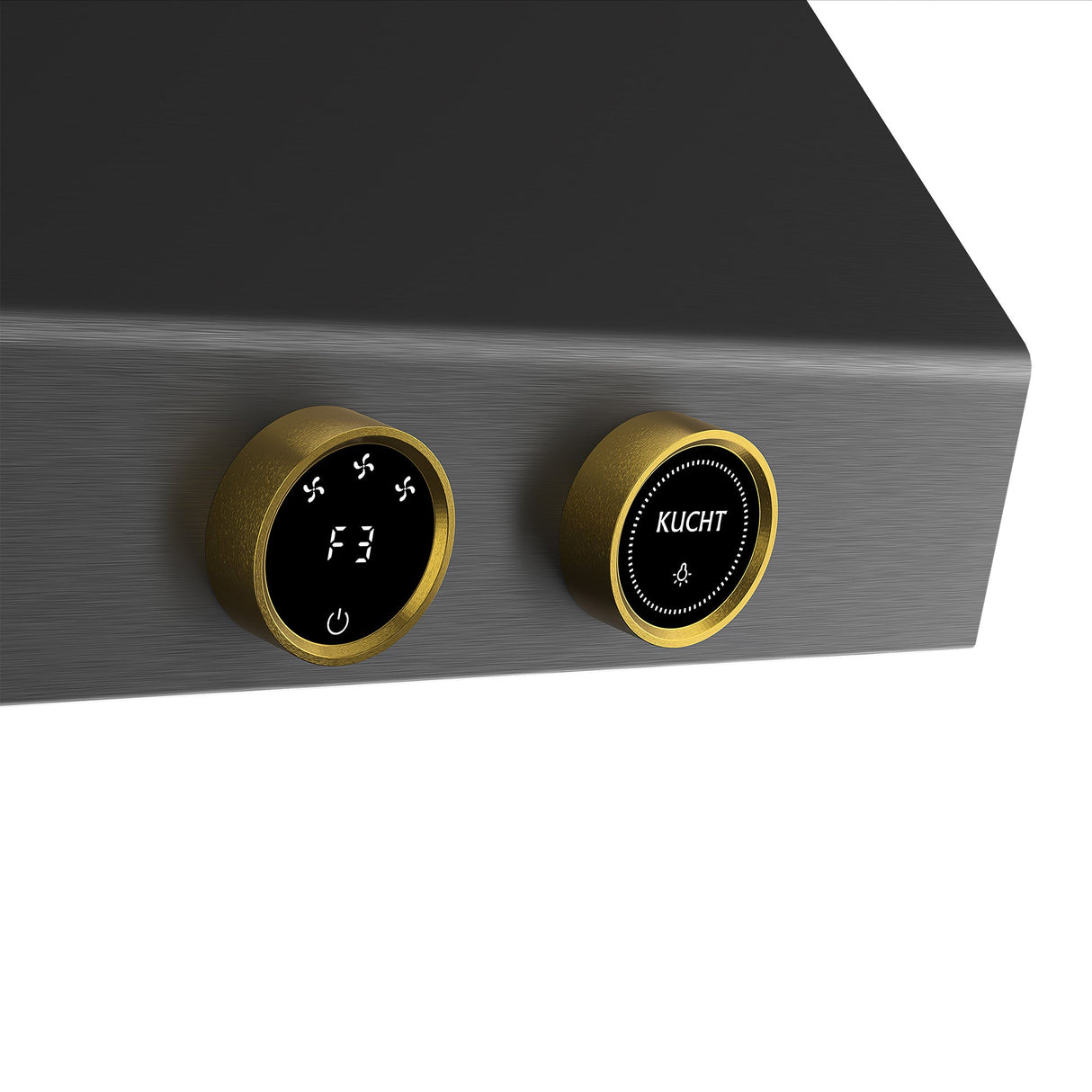 36 in. 900 1200 CFM Ducted Wall Mount Range Hood in Titanium Stainless Steel with Gold Accents and Digital Controls