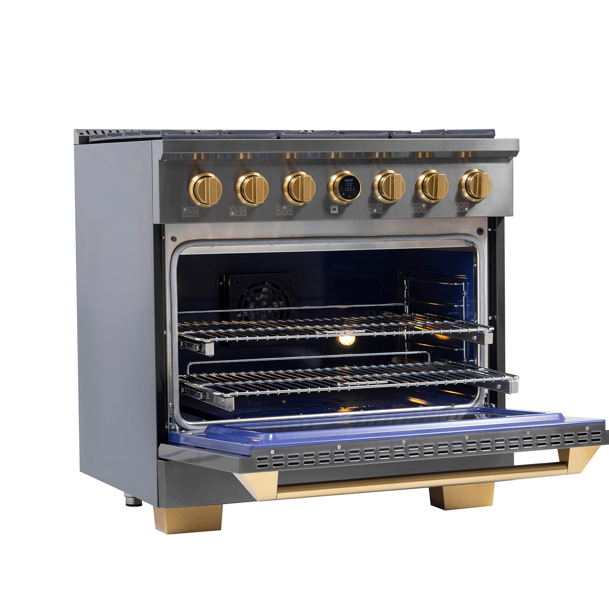 36 in. 5.2 cu. ft. 6 Burners Dual Fuel Range for Natural Gas in Stainless Steel with Kucht Horus Thermostat