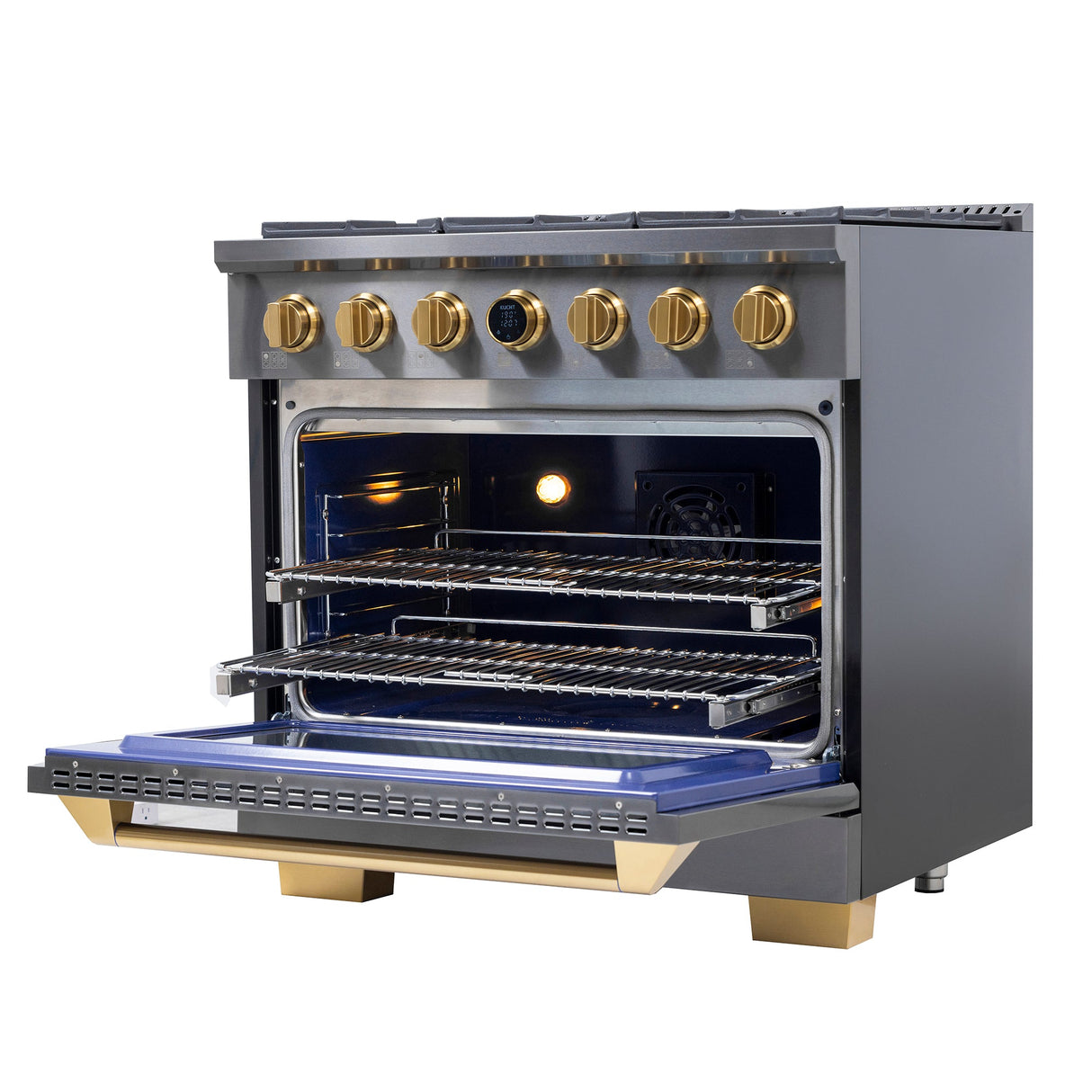 36 in. 5.2 cu. ft. 6 Burners Dual Fuel Range for Propane Gas in Stainless Steel with Kucht Horus Thermostat