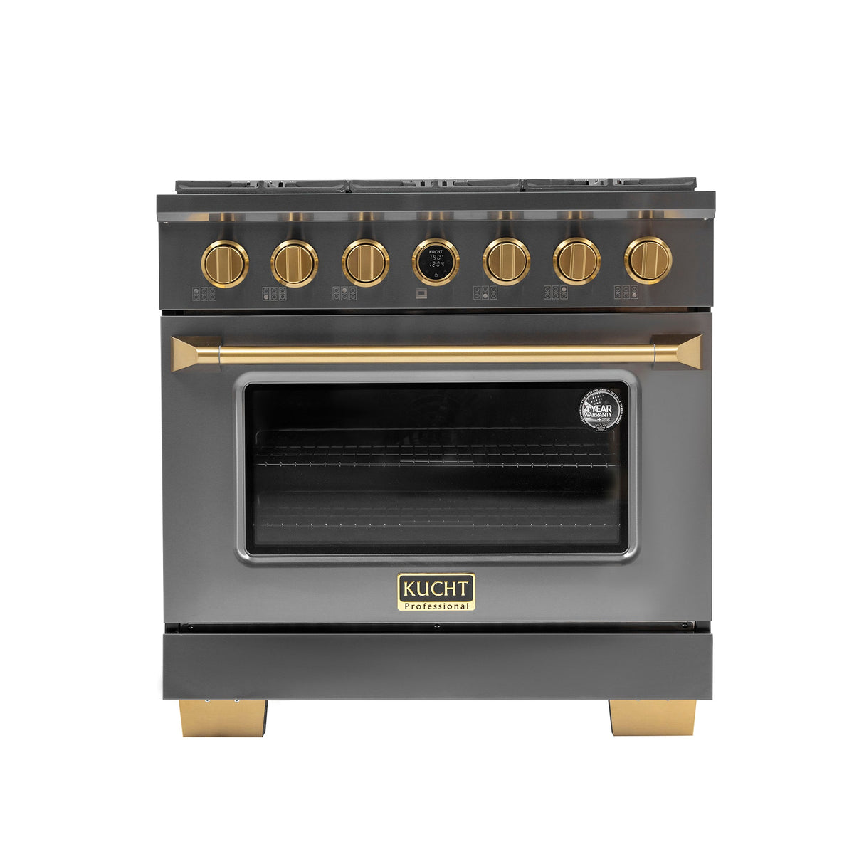 36 in. 5.2 cu. ft. 6 Burners Dual Fuel Range for Natural Gas in Stainless Steel with Kucht Horus Thermostat