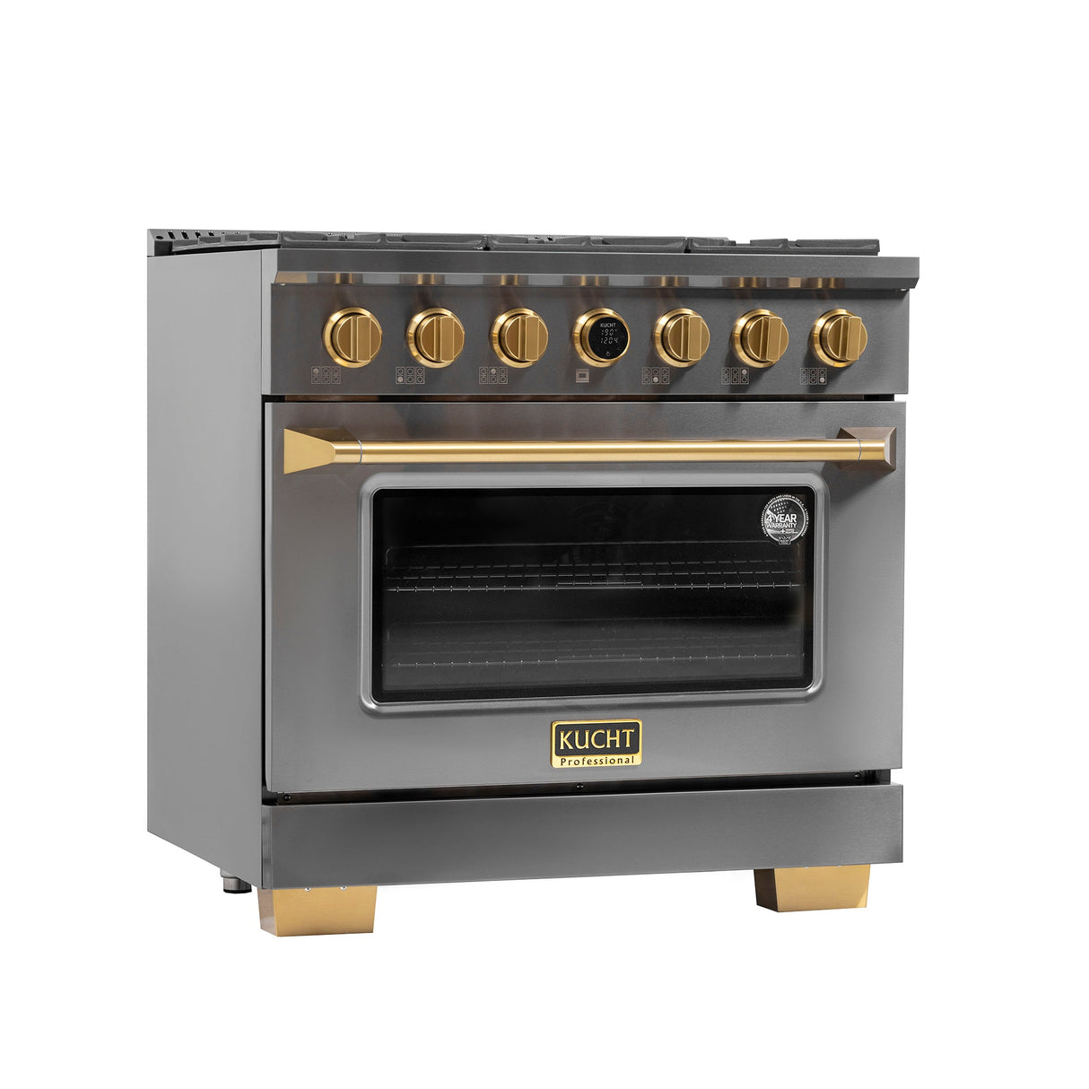 36 in. 5.2 cu. ft. 6 Burners Dual Fuel Range for Natural Gas in Stainless Steel with Kucht Horus Thermostat