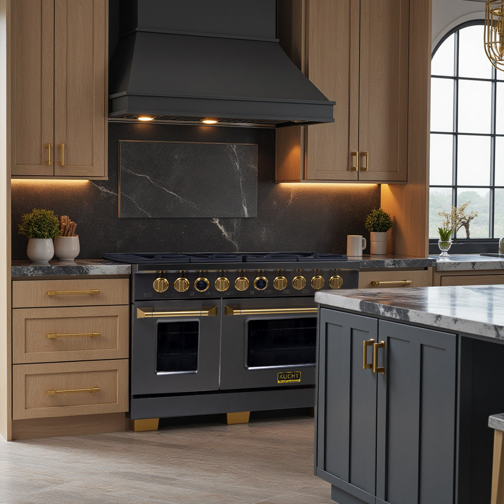 48 in. 6.7 cu. ft. 8 Burners Dual Fuel Range for Natural Gas in Stainless Steel with Kucht Horus Thermostat