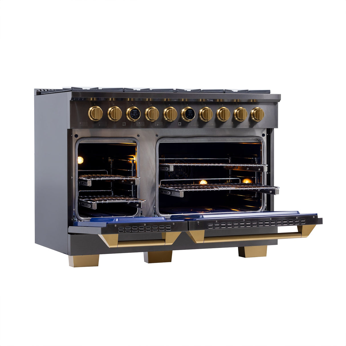 48 in. 6.7 cu. ft. 8 Burners Dual Fuel Range for Natural Gas in Stainless Steel with Kucht Horus Thermostat