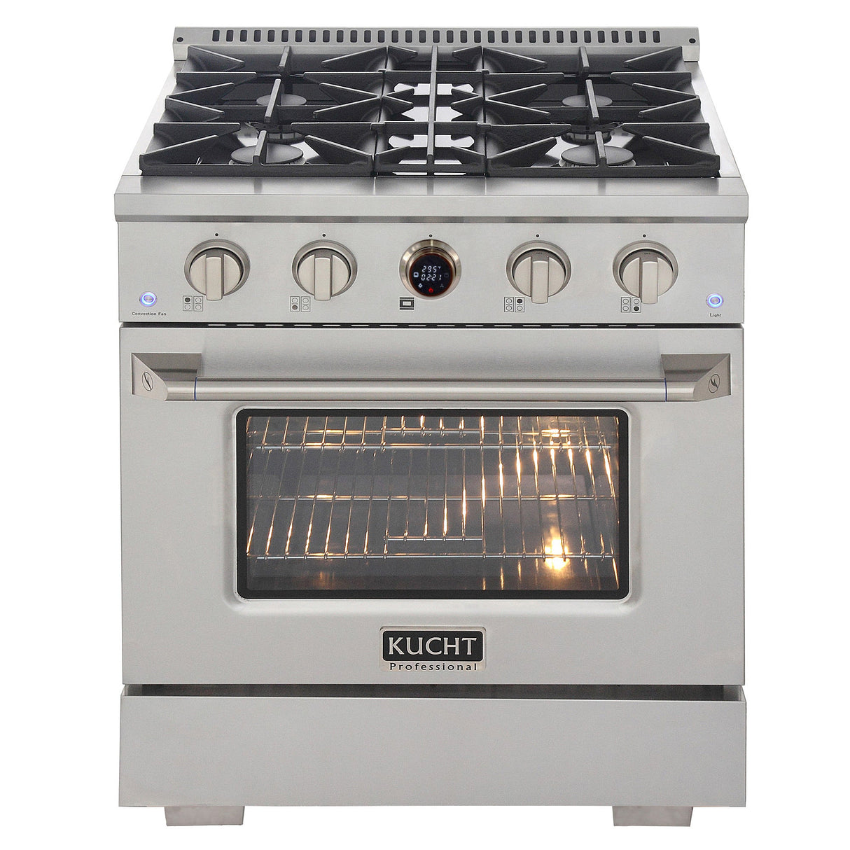 30 in. 4.2 cu. ft. 4 Burners Dual Fuel Range for Propane Gas in Stainless Steel with Kucht Horus Thermostat