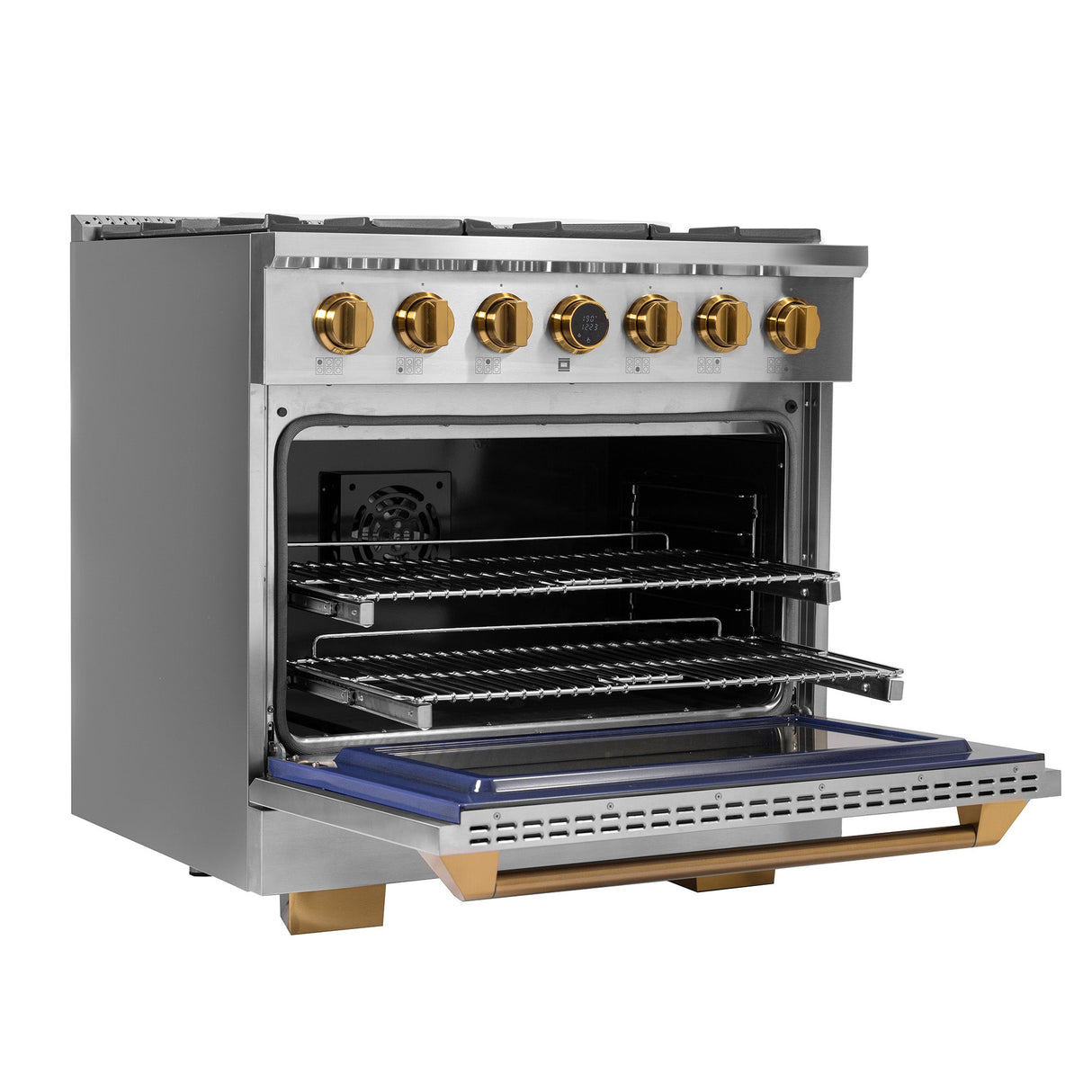 36 in. 5.2 cu. ft. 6 Burners Dual Fuel Range for Propane Gas in Stainless Steel with Kucht Horus Thermostat