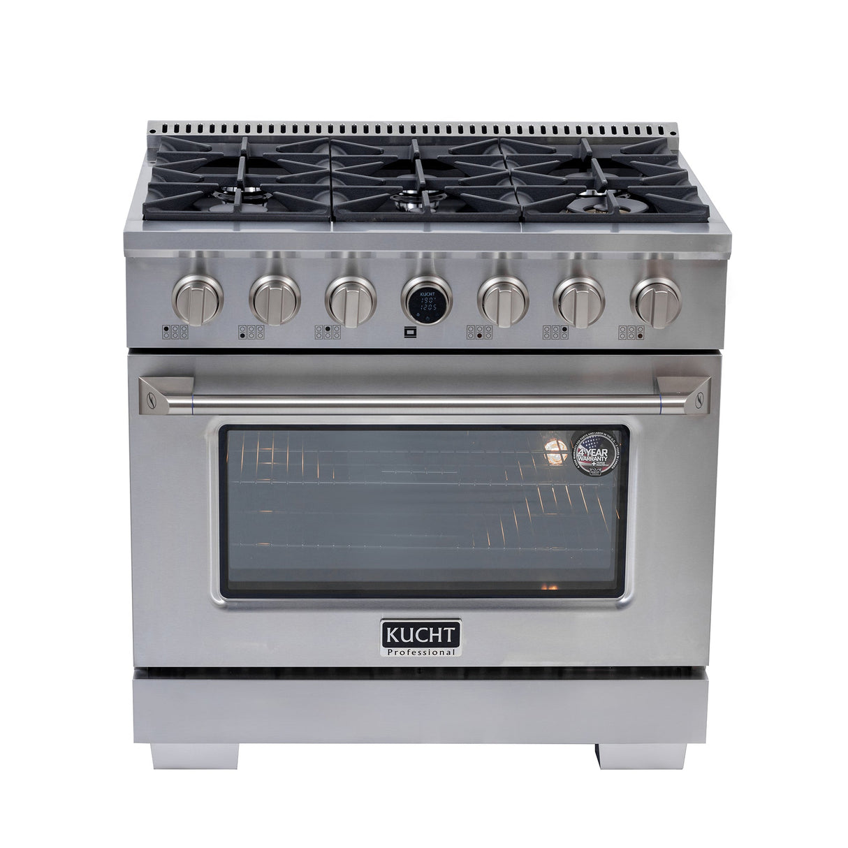 36 in. 5.2 cu. ft. 6 Burners Dual Fuel Range for Propane Gas in Stainless Steel with Kucht Horus Thermostat