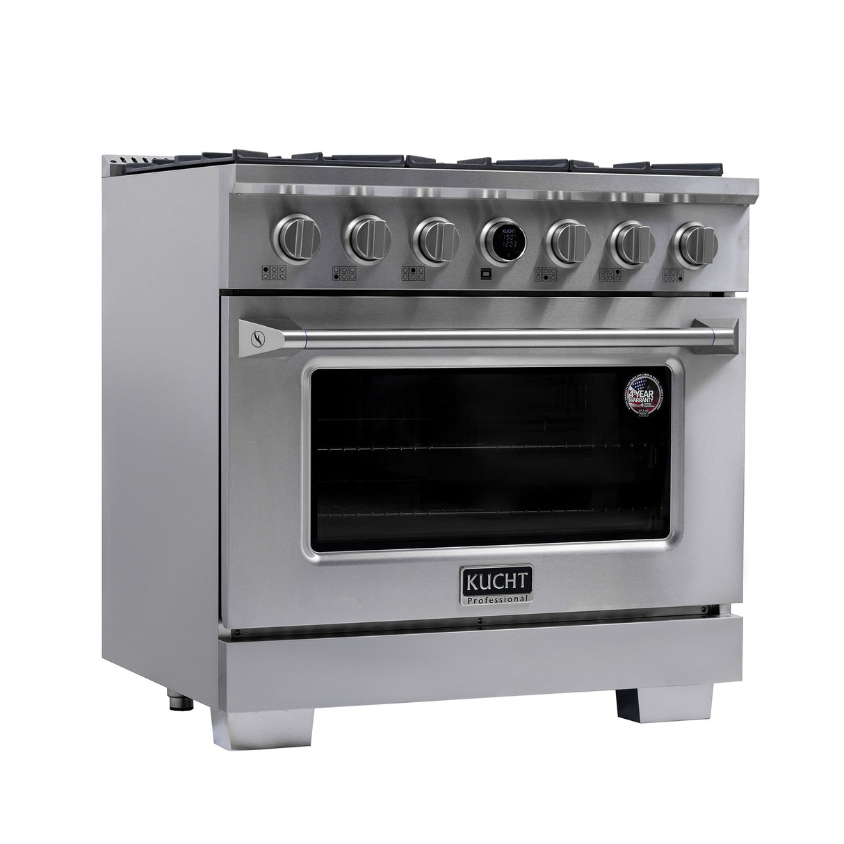 36 in. 5.2 cu. ft. 6 Burners Dual Fuel Range for Natural Gas in Stainless Steel with Kucht Horus Thermostat