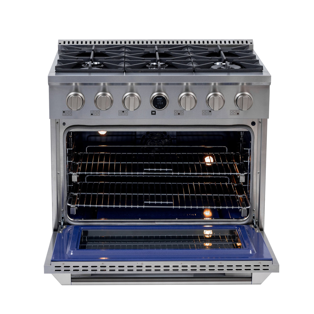 36 in. 5.2 cu. ft. 6 Burners Dual Fuel Range for Propane Gas in Stainless Steel with Kucht Horus Thermostat