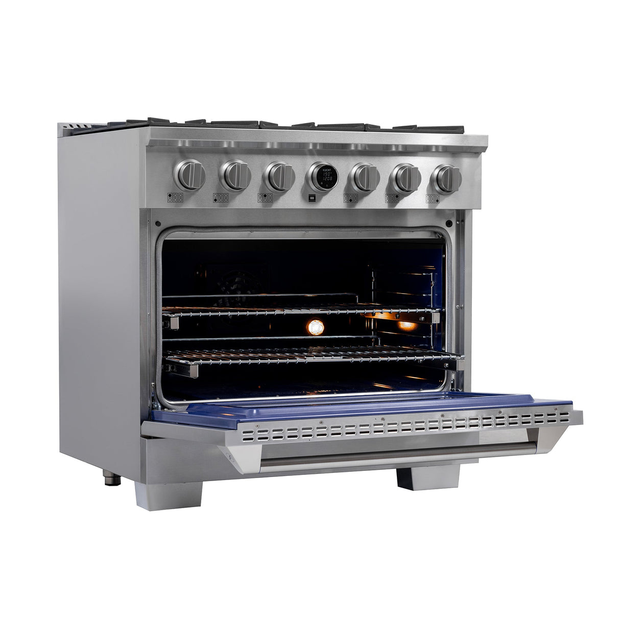 36 in. 5.2 cu. ft. 6 Burners Dual Fuel Range for Propane Gas in Stainless Steel with Kucht Horus Thermostat